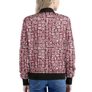 Red African Adinkra Tribe Symbols Women's Bomber Jacket