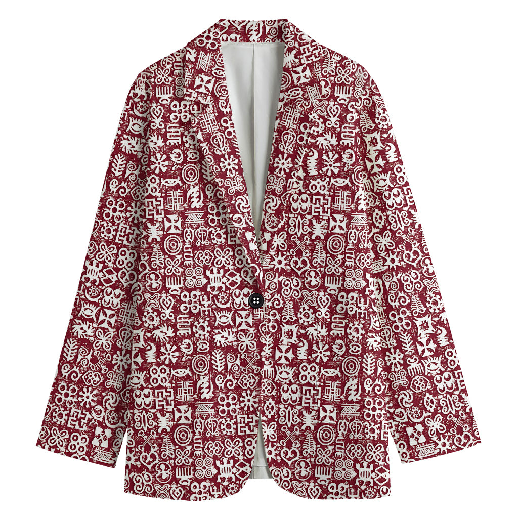 Red African Adinkra Tribe Symbols Women's Cotton Blazer