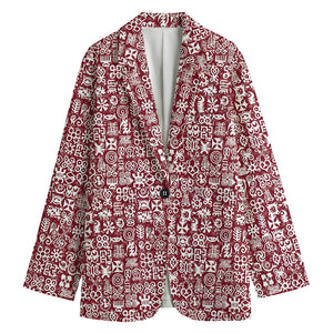 Red African Adinkra Tribe Symbols Women's Cotton Blazer