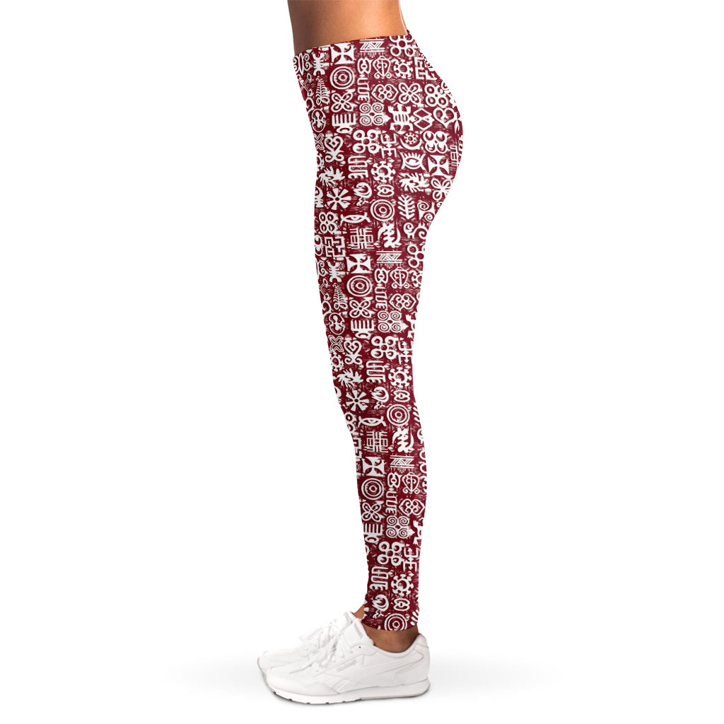 Red African Adinkra Tribe Symbols Women's Leggings