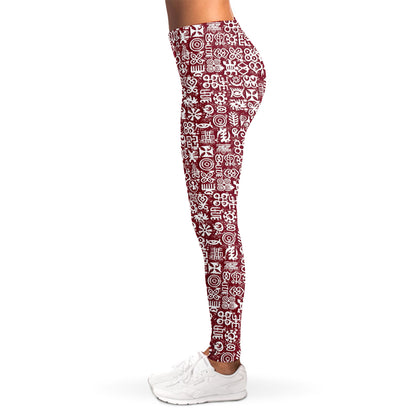 Red African Adinkra Tribe Symbols Women's Leggings