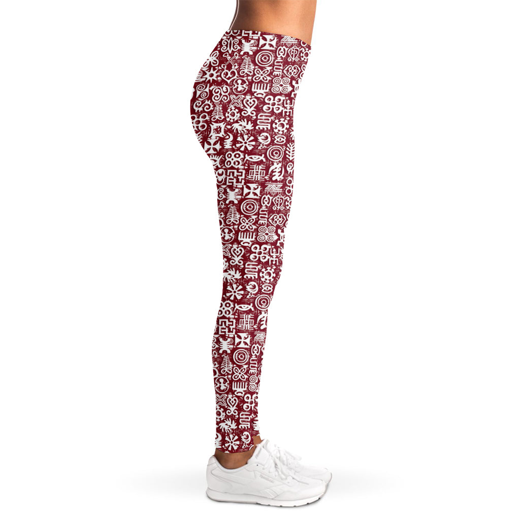Red African Adinkra Tribe Symbols Women's Leggings