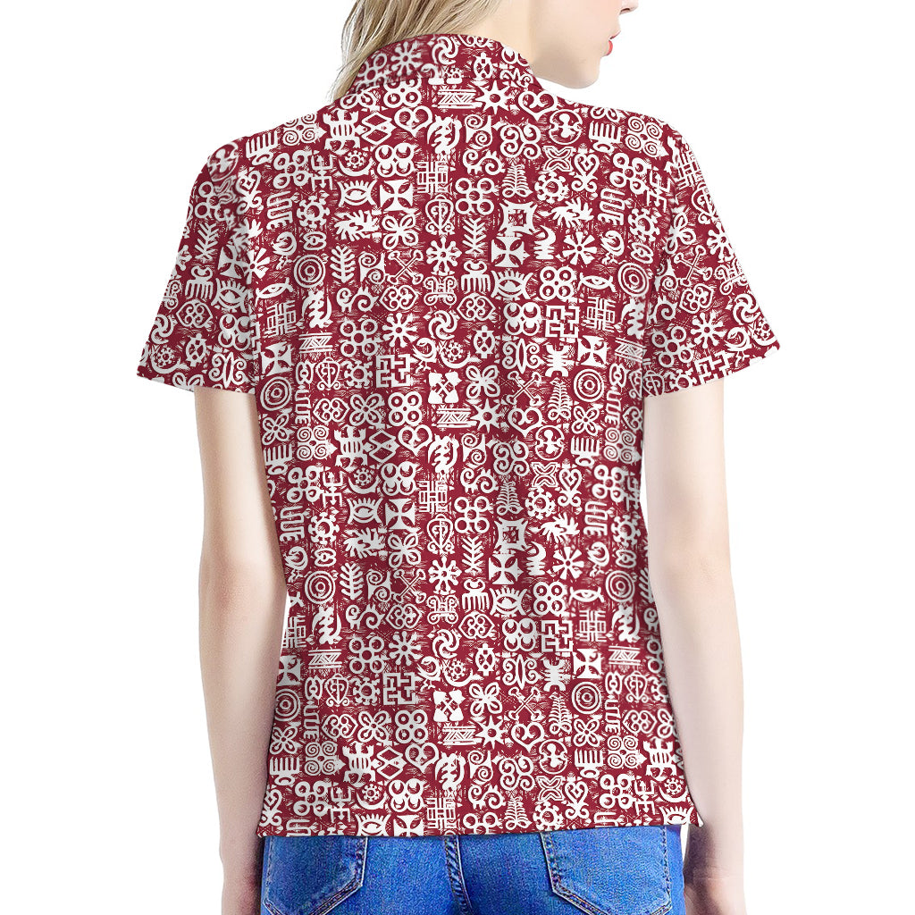 Red African Adinkra Tribe Symbols Women's Polo Shirt