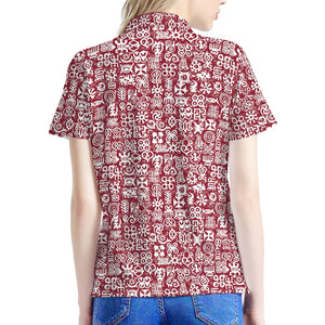 Red African Adinkra Tribe Symbols Women's Polo Shirt