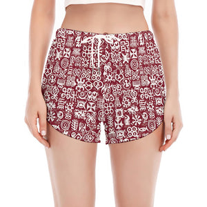 Red African Adinkra Tribe Symbols Women's Split Running Shorts