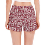 Red African Adinkra Tribe Symbols Women's Split Running Shorts