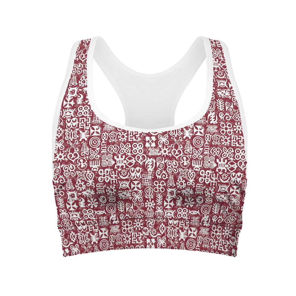 Red African Adinkra Tribe Symbols Women's Sports Bra