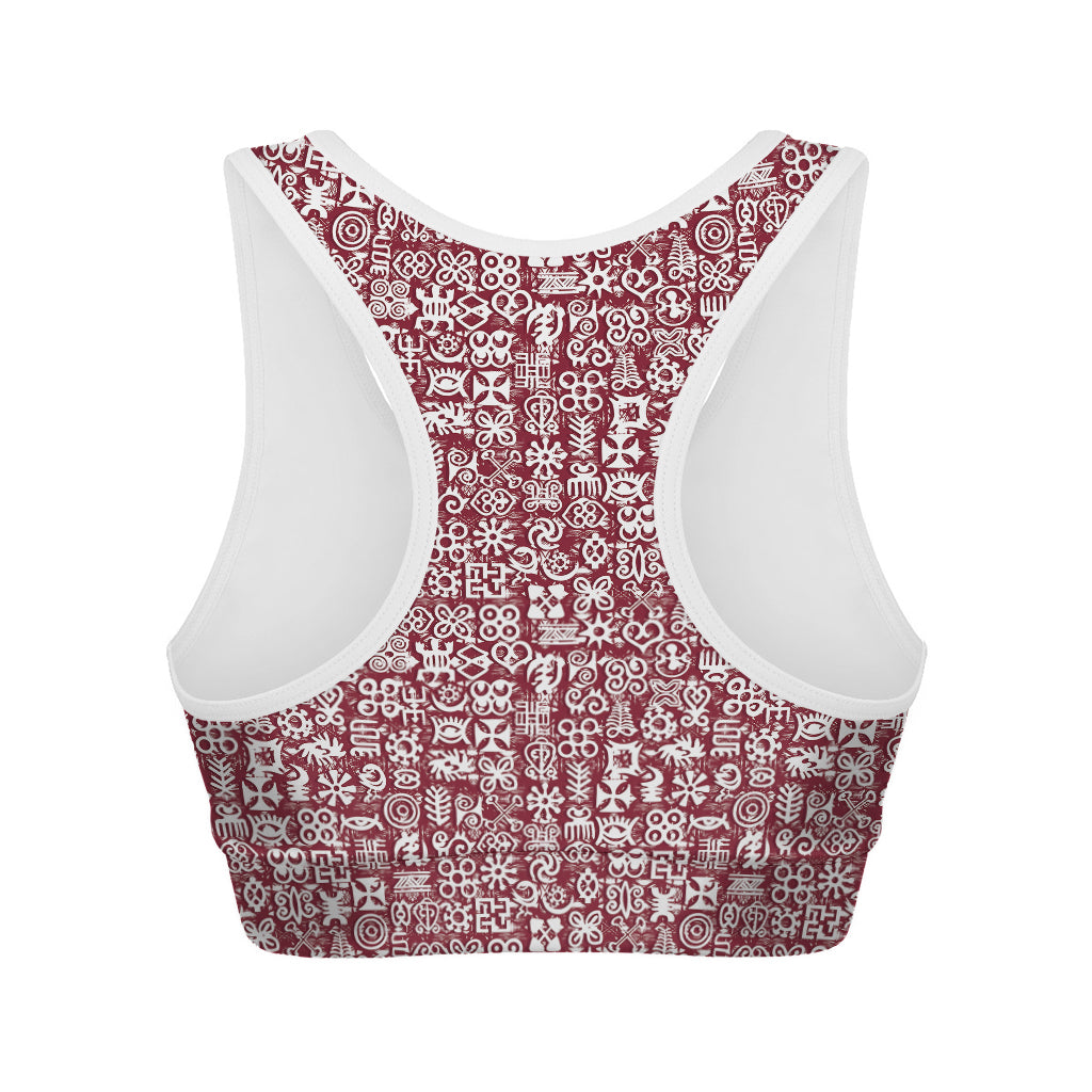 Red African Adinkra Tribe Symbols Women's Sports Bra