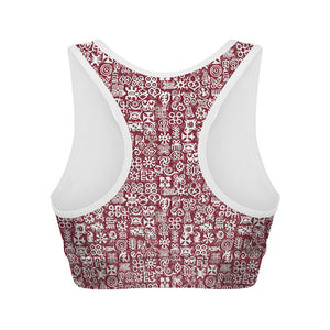 Red African Adinkra Tribe Symbols Women's Sports Bra