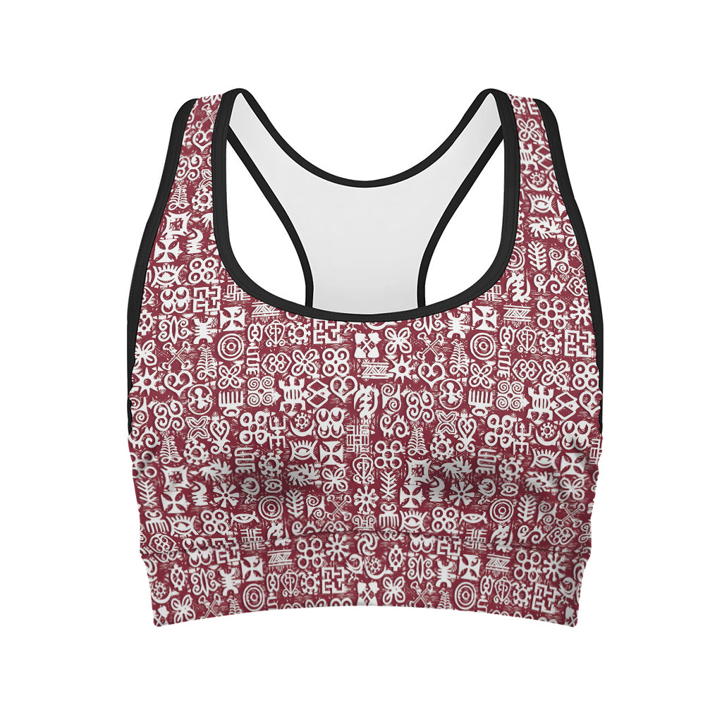 Red African Adinkra Tribe Symbols Women's Sports Bra