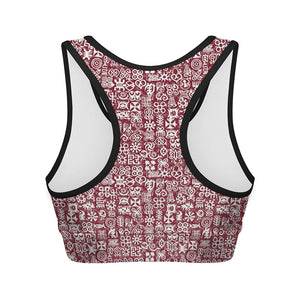 Red African Adinkra Tribe Symbols Women's Sports Bra