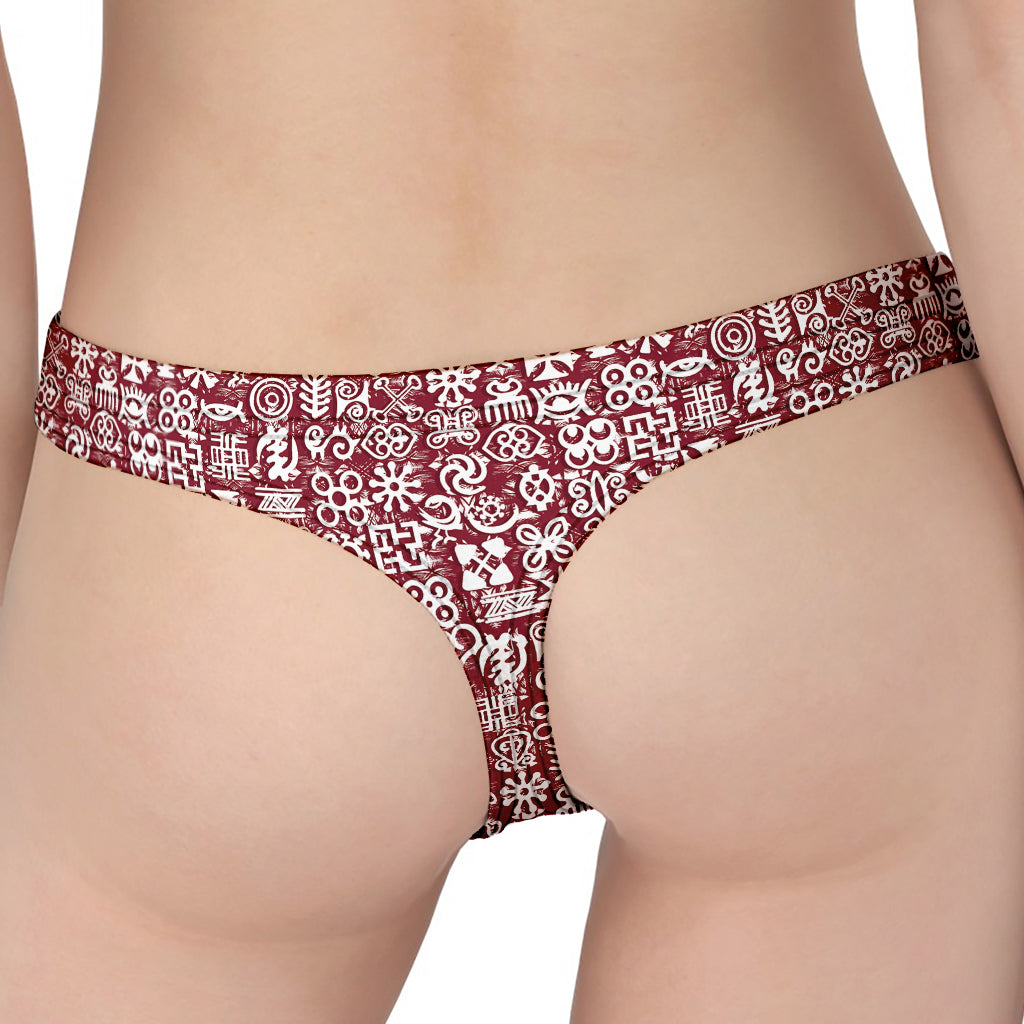 Red African Adinkra Tribe Symbols Women's Thong