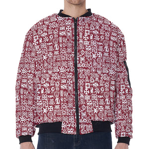 Red African Adinkra Tribe Symbols Zip Sleeve Bomber Jacket