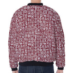 Red African Adinkra Tribe Symbols Zip Sleeve Bomber Jacket