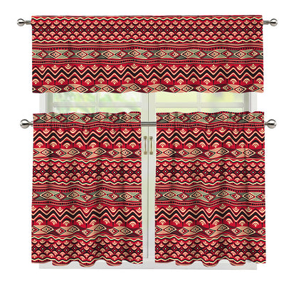 Red African Tribal Pattern Print 3 Piece Kitchen Curtains