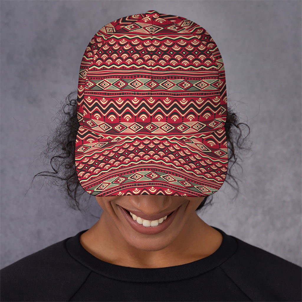 Red African Tribal Pattern Print Baseball Cap