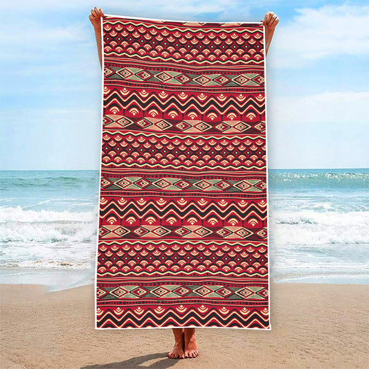 Red African Tribal Pattern Print Beach Towel