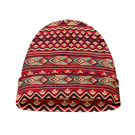 Red African Tribal Pattern Print Beanie