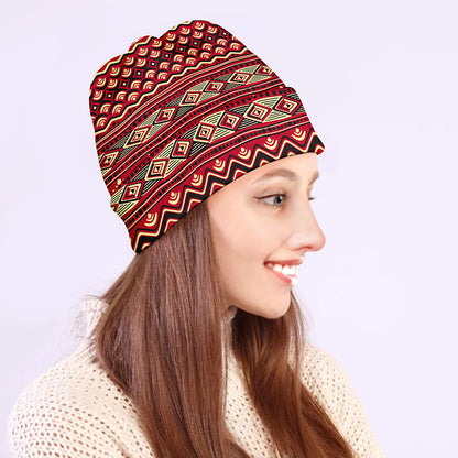 Red African Tribal Pattern Print Beanie