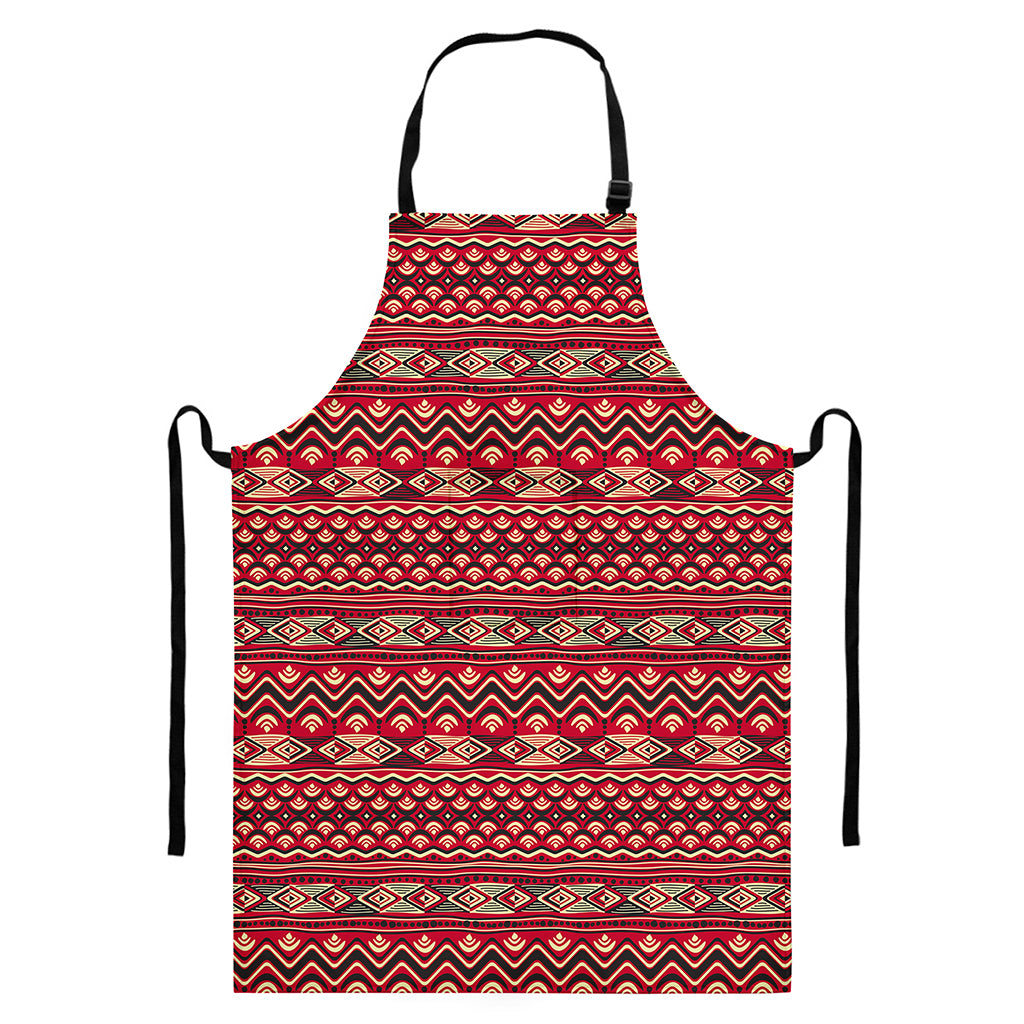 Red African Tribal Pattern Print Bib Apron With Pocket