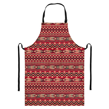 Red African Tribal Pattern Print Bib Apron With Pocket