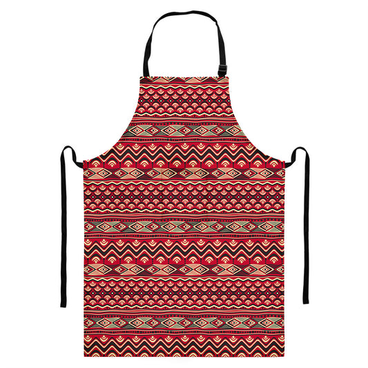 Red African Tribal Pattern Print Bib Apron With Pocket