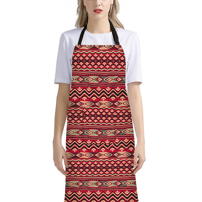 Red African Tribal Pattern Print Bib Apron With Pocket