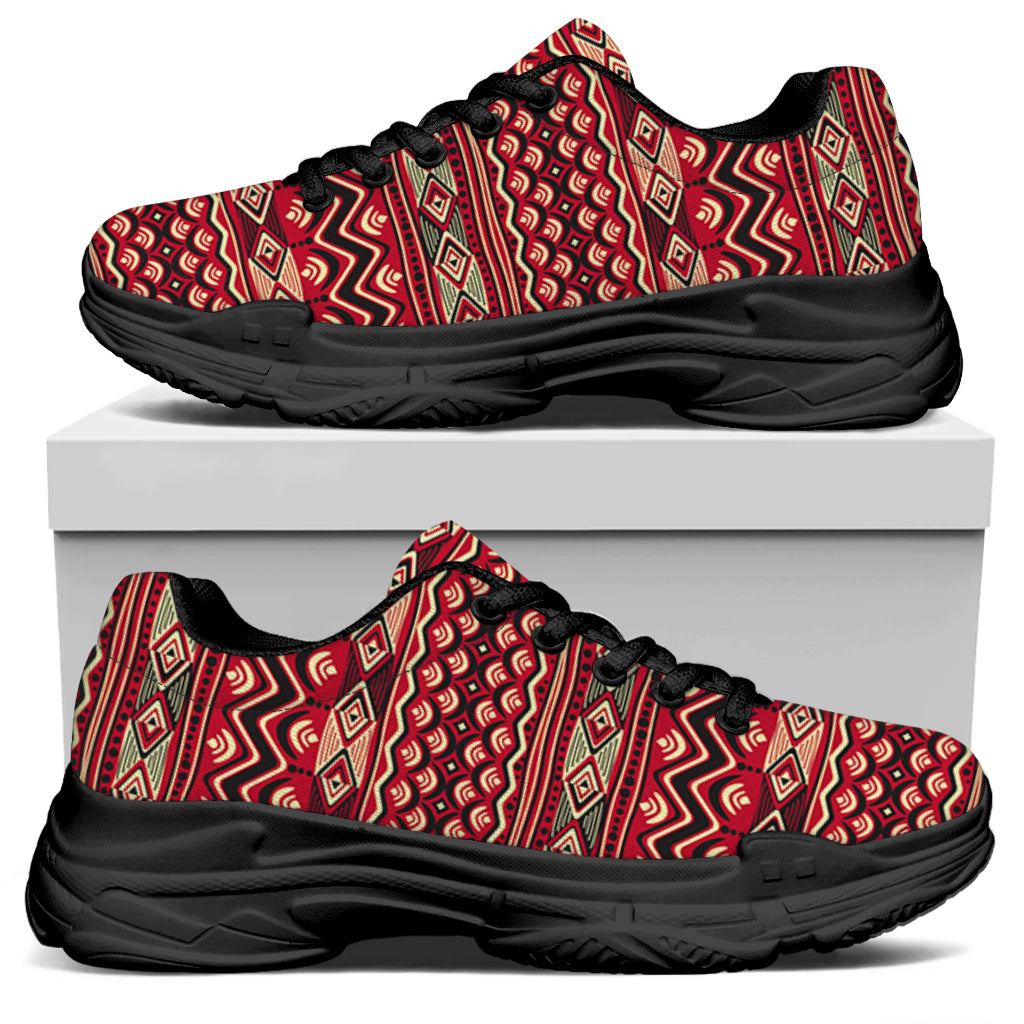 Red African Tribal Pattern Print Black Chunky Shoes