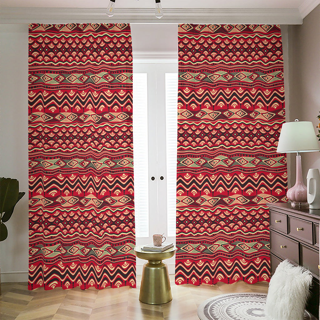 Red African Tribal Pattern Print Blackout Pencil Pleat Curtains