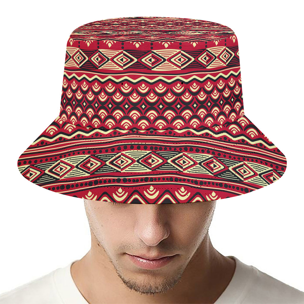 Red African Tribal Pattern Print Bucket Hat