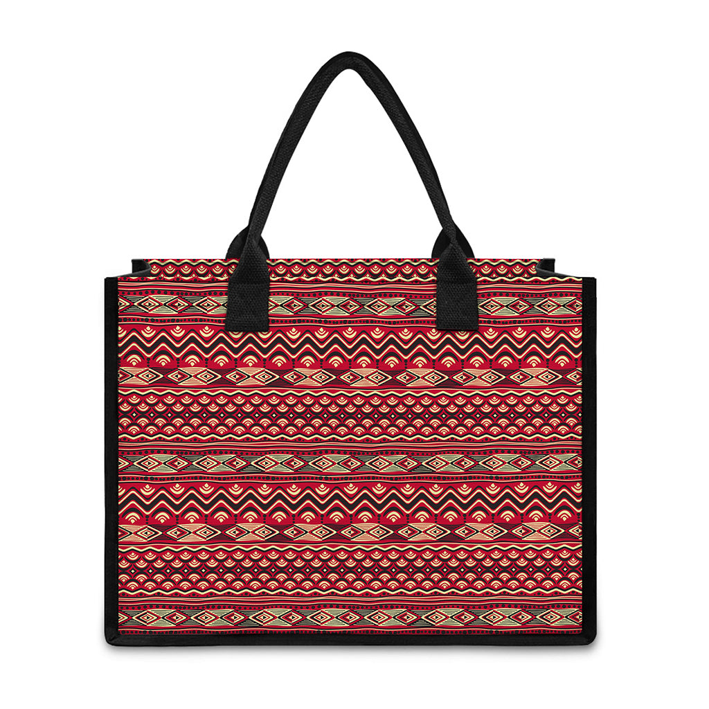 Red African Tribal Pattern Print Canvas Tote Bag
