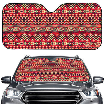 Red African Tribal Pattern Print Car Windshield Sun Shade