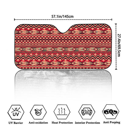 Red African Tribal Pattern Print Car Windshield Sun Shade
