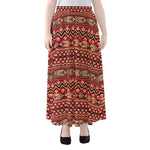 Red African Tribal Pattern Print Chiffon Maxi Skirt