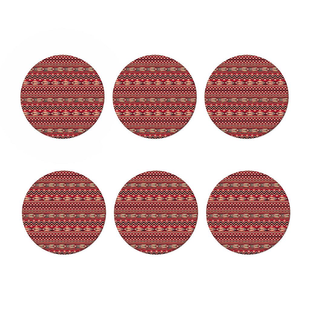 Red African Tribal Pattern Print Coaster Set