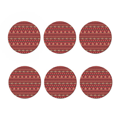 Red African Tribal Pattern Print Coaster Set