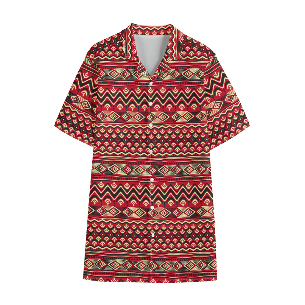 Red African Tribal Pattern Print Cotton Hawaiian Shirt