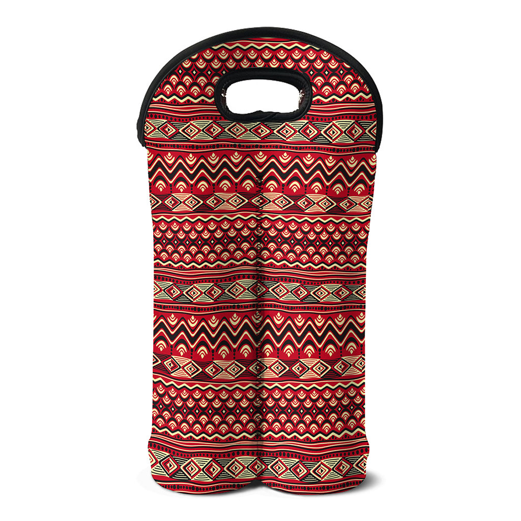 Red African Tribal Pattern Print Double Neoprene Wine Tote