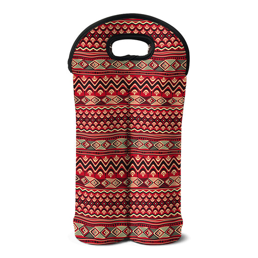 Red African Tribal Pattern Print Double Neoprene Wine Tote