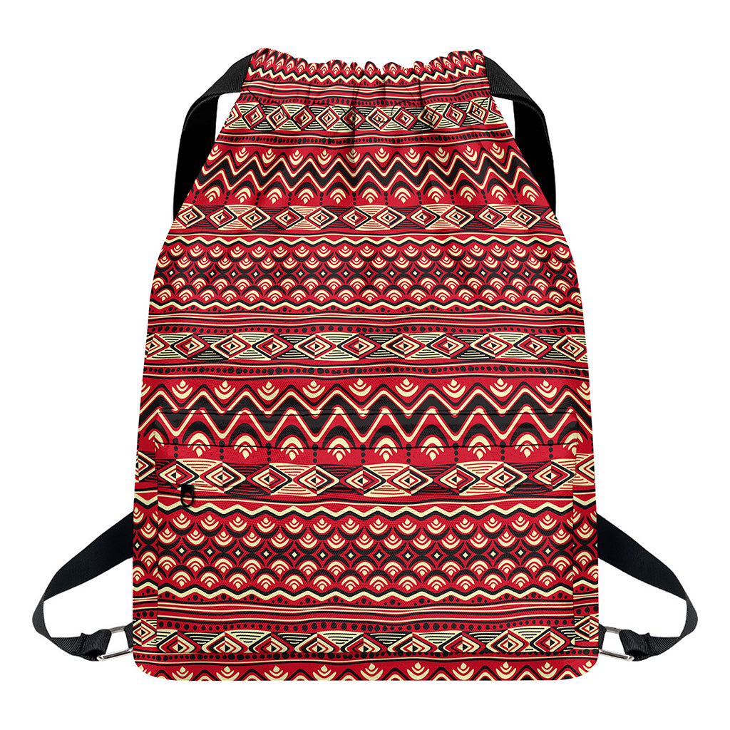 Red African Tribal Pattern Print Drawstring Backpack