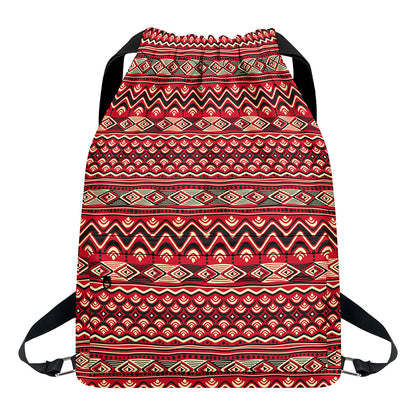 Red African Tribal Pattern Print Drawstring Backpack
