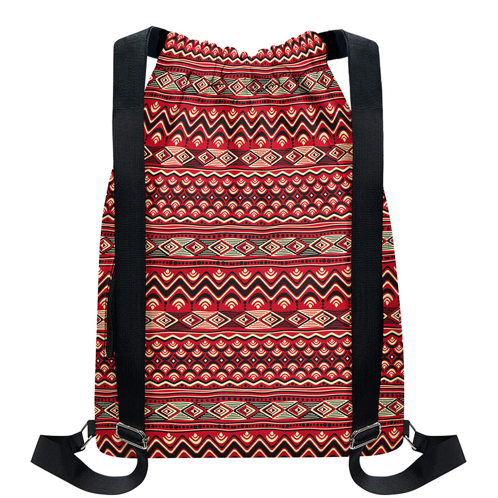 Red African Tribal Pattern Print Drawstring Backpack