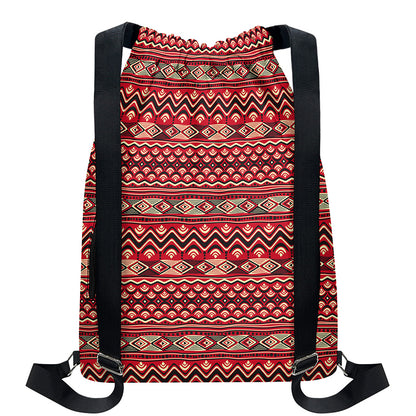 Red African Tribal Pattern Print Drawstring Backpack