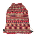 Red African Tribal Pattern Print Drawstring Bag