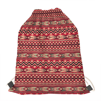 Red African Tribal Pattern Print Drawstring Bag