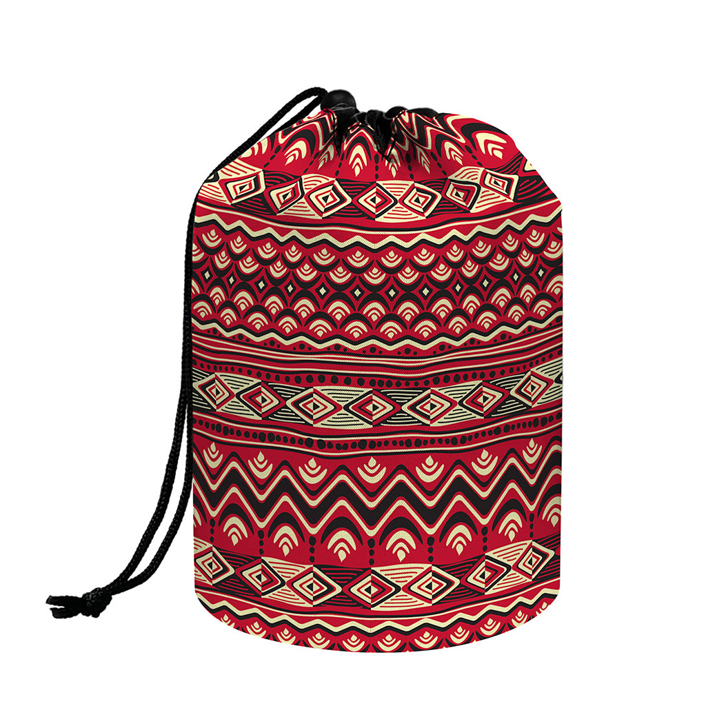 Red African Tribal Pattern Print Drawstring Makeup Bag
