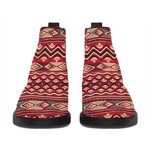 Red African Tribal Pattern Print Flat Ankle Boots