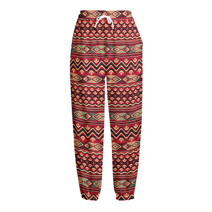 Red African Tribal Pattern Print Fleece Lined Knit Pants
