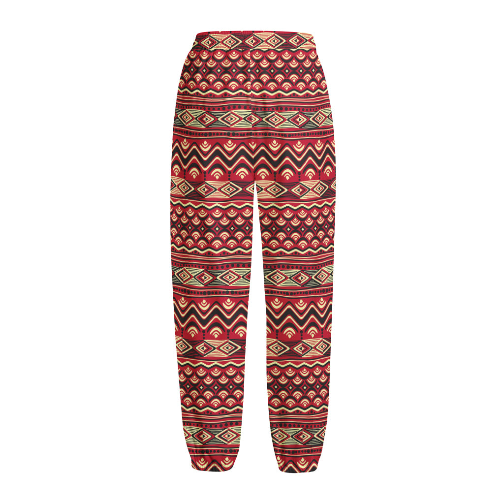 Red African Tribal Pattern Print Fleece Lined Knit Pants