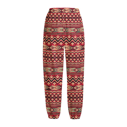 Red African Tribal Pattern Print Fleece Lined Knit Pants